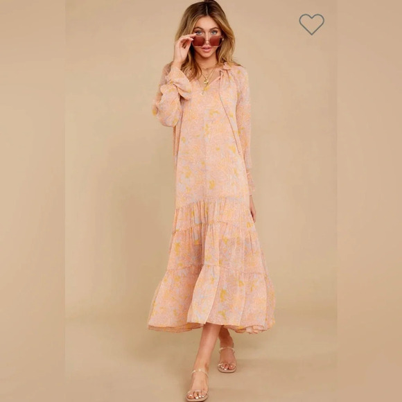Aura Eleventh Hour Peach Print Maxi Dress small - Picture 1 of 8